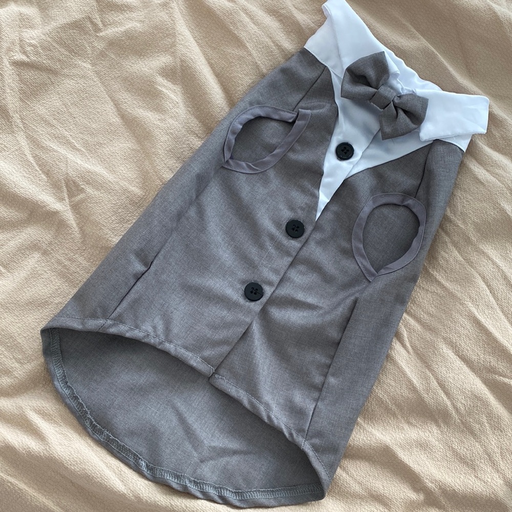 Dog Wedding Dress Shirt Suit in Grey with Bow